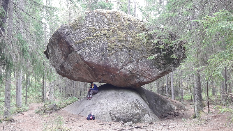 Kummakivi balancing rock, probably the strangest nature sight in Finland