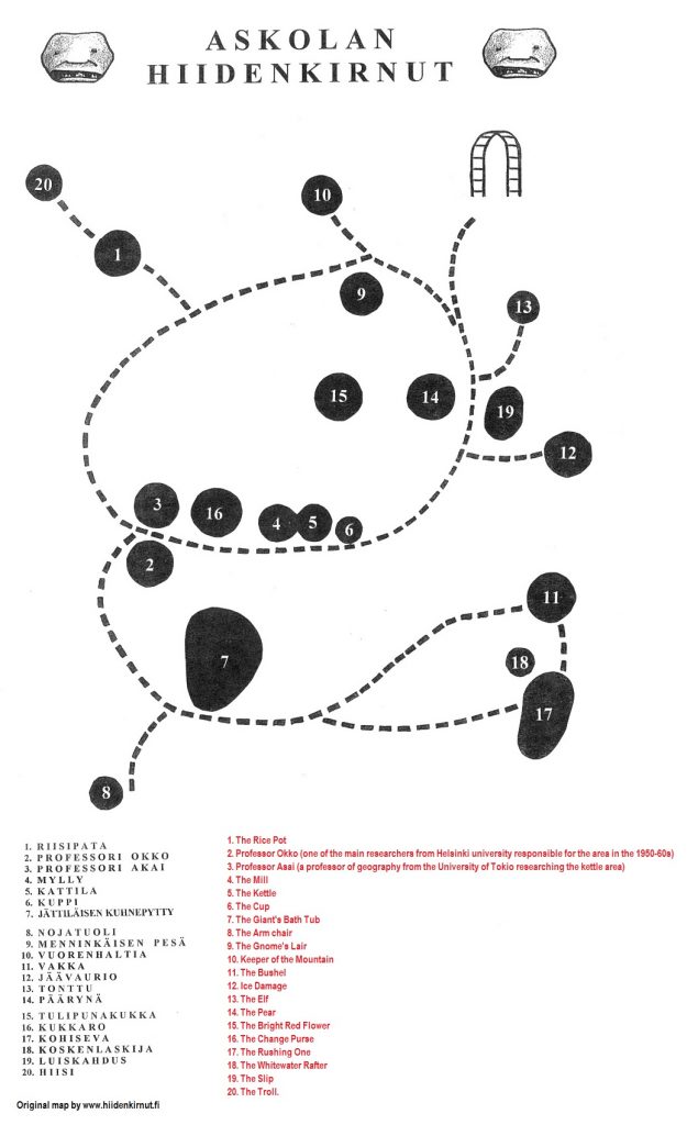 Askola hiidenkirnupuisto hiidenkirnu giant's kettle cauldron map kartta