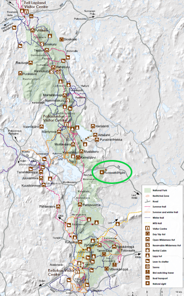 Pallas-Yllästunturi National Park map Ruoppaköngäs