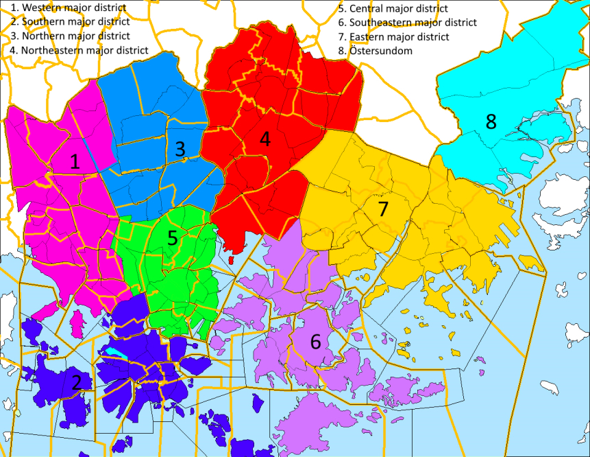 Helsingin suurpiirit. Helsinki major districts. 